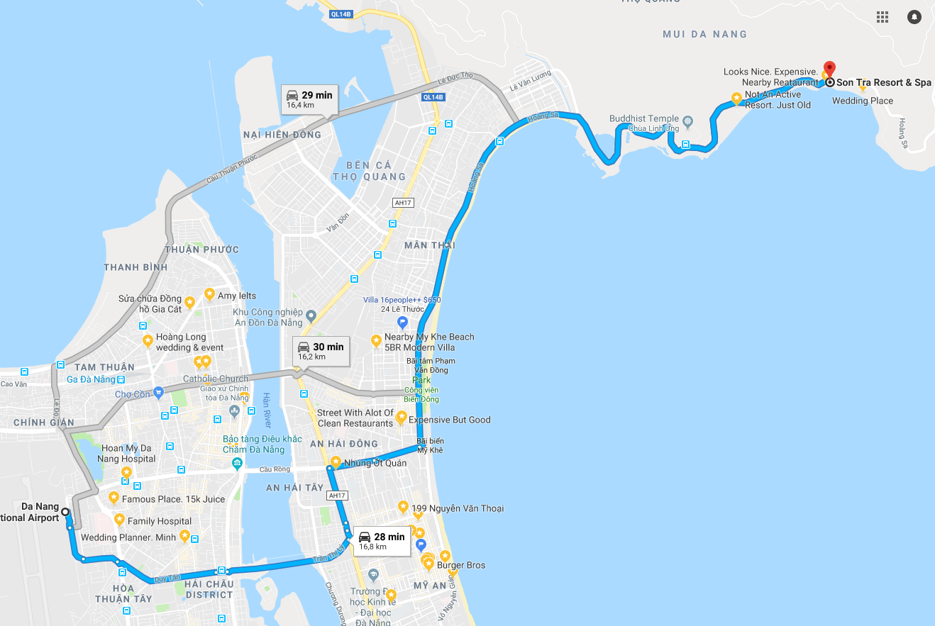 Directions from Da Nang Airport to the Resort near the beach party location